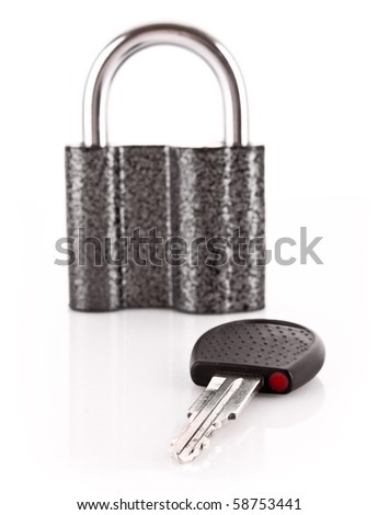 Metal lock and key isolated on white