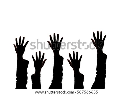 Abstract of  male hand pointing. Isolated on white background
Gesturing hands showing five fingers up sign against white background.Success concept.