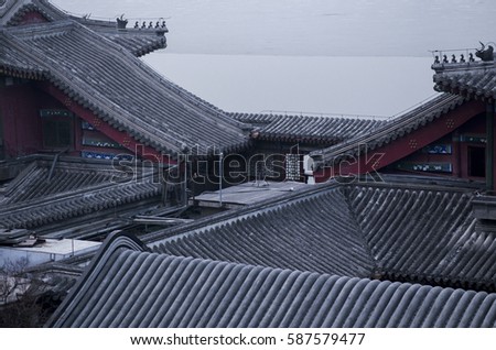 Ancient Chinese buildings, at Yiheyuan park, Peking city, China.