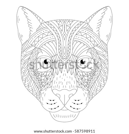 Vector illustration of the panther, isolated. Black and white artwork in ethnic and zentangle style. Coloring page, t-shirt, print, card, poster, tattoo design