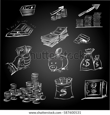 The concept for business investment, savings and making money.Hand drawn sketch elements set. Business doodle vector illustration.
