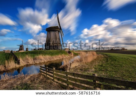 The beautiful old dutch windmills by Schermerhorn in North Holland