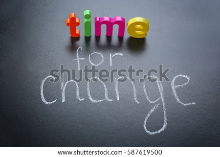 Motivation concept. Phrase TIME FOR CHANGE on chalkboard background