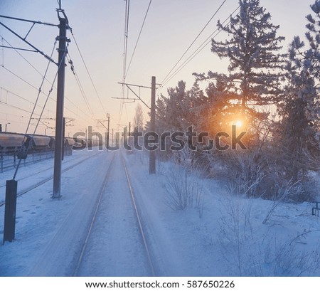 Trip day in the winter season with the train! Very beautiful winter scenes in the morning when the sun comes up it is something very stunning