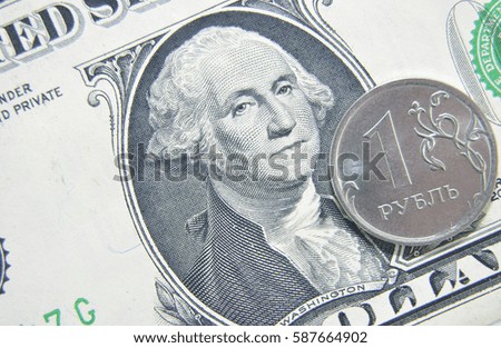 Dollar and ruble close up