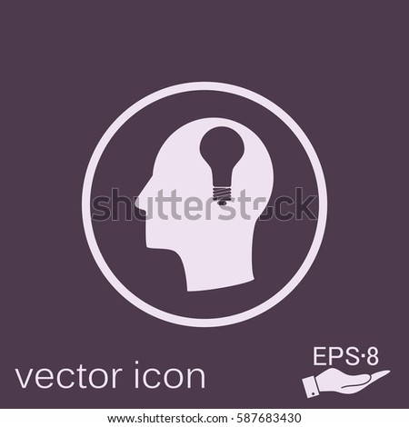 Idea head, Vector Icon head think silhoutte vector man and his mind about  lightbulb sign. character ideas. incandescent lamp . icon of electric light