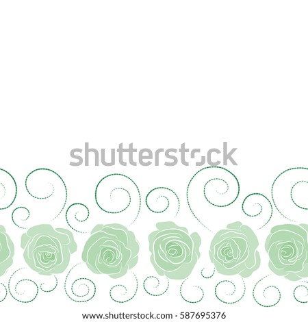 Vector watercolor background with copy space, place for your text. Neutral and green abstract horizontal flowers. Seamless pattern.