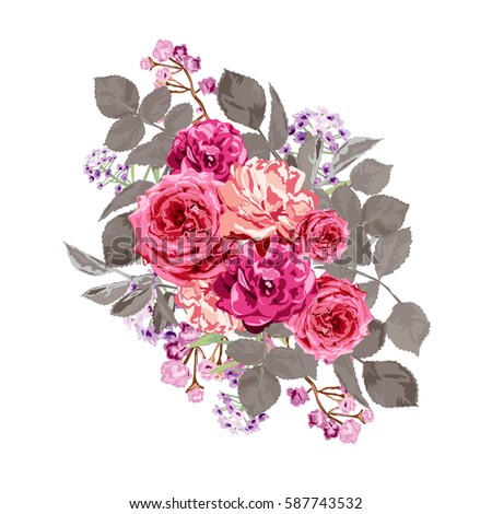 Elegant floral bouquet, design element. Floral composition can be used for wedding, baby shower, mothers day, valentines day cards, invitations, print, textile, scrapbook. Vintage decorative flowers