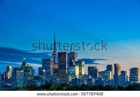 Toronto city view from Riverdale park at night, Ontario, Canada