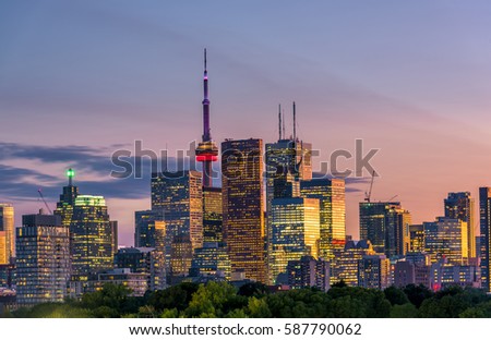 Toronto skyline view from Riverdale park at night, Ontario, Canada