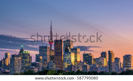 Toronto skyline view from Riverdale park at night, Ontario, Canada