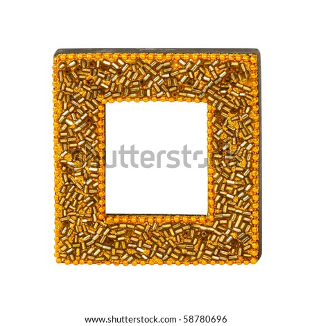 Gold pearls square frame isolated included clipping path