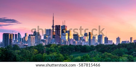 Beautiful Toronto city skyline at sunset. 