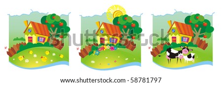 Three rural backgrounds. Vector illustration