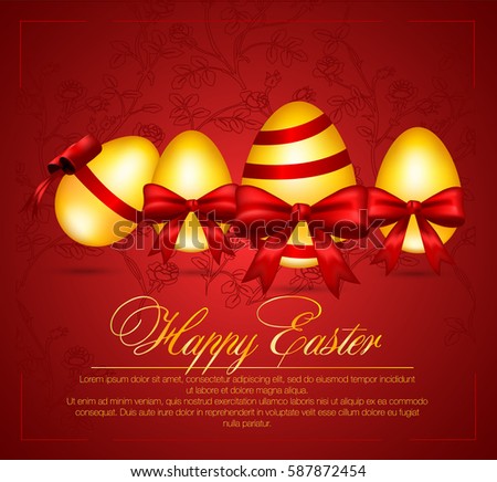Beautiful vector illustration of golden Easter eggs. Happy Easter greeting card.