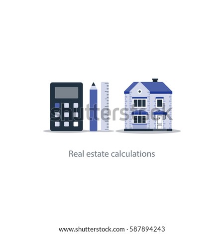 Housekeeping calculation icon, detached home, real estate appraisal, property investment, mortgage down payment, evaluation and assessment, vector illustration