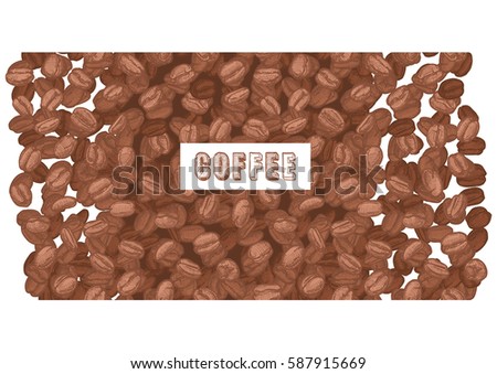 coffee inscription on brown Arabica background beans.  Vector illustration in ink hand drawn style.