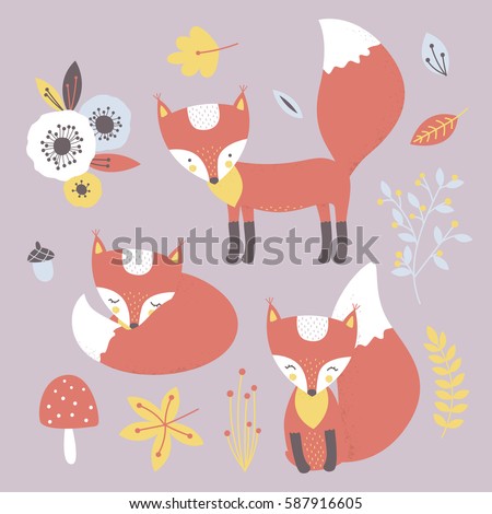 Vector foxes clip art set illustration