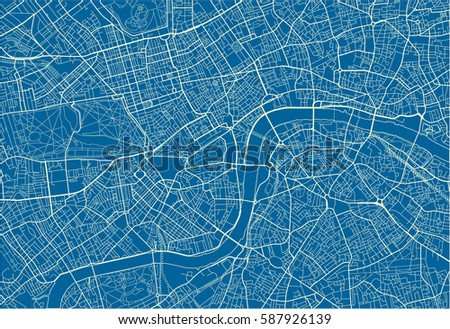 Blue and White vector city map of London with well organized separated layers. Royalty-Free Stock Photo #587926139