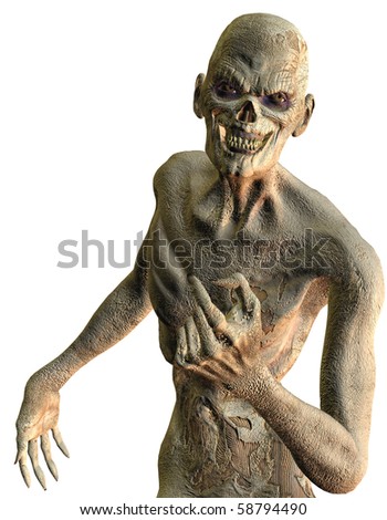 3D rendering of a friendly rotten zombies with skin