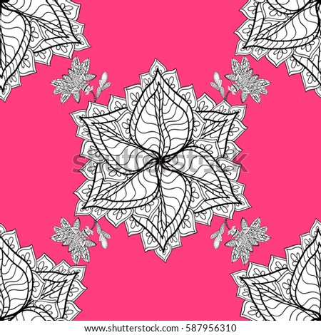 Vector traditional orient ornament. White pattern on pink background with white elements. Seamless classic white pattern.