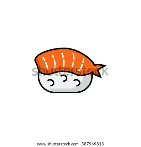 Nigiri shrimp sushi flat outline icon