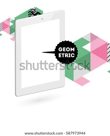 Tablet PC Icon with Memphis Geometric Background - Vector Illustration