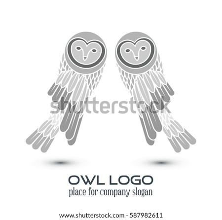Owl Logo lineart Template.Line art, thin line style logotype, simple cute owl icon , place for text .
