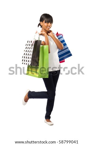 happy shopping indian girl