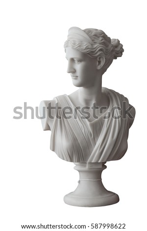 White head marble statue of roman Ceres or greek Demeter isolated on white Royalty-Free Stock Photo #587998622