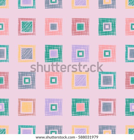 Seamless vector geometrical pattern with rhombus, squares. endless background with hand drawn textured geometric figures. Pastel Graphic illustration Template for wrapping, web backgrounds, wallpaper.