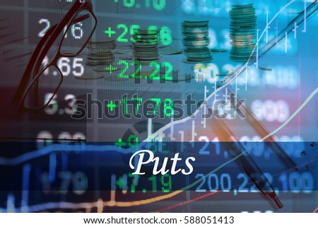 Puts - Abstract digital information to represent Business&Financial as concept. The word Puts is a part of stock market vocabulary in stock photo