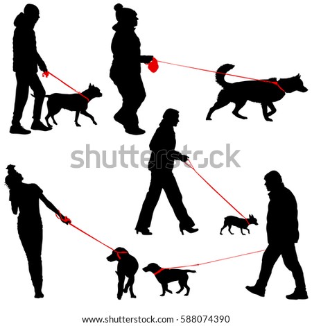 Set ilhouette of people and dog. Vector illustration