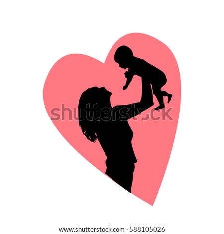 Silhouette mother with a baby. Vector