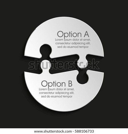 Two piece round Puzzle business presentation. Circle infograph. 2 Step process diagram. Section compare banner.