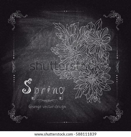 Hand drawing flower in frame on chalkboard background. Vector illustration in abstract style