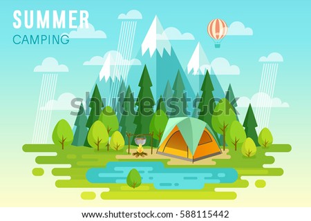 Summer Camping graphic poster. Vector illustration.