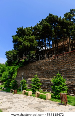 Beautiful stone wall in the park,Tbilisi