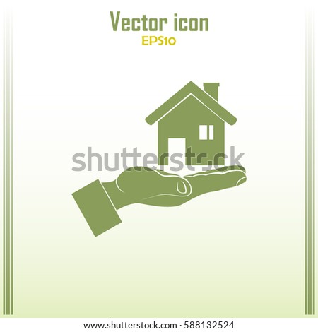 House in hand vector icon.