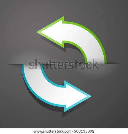 Vector round Arrow banners set. Direct circle shape. 3d Abstract Background. Business infographic presentation diagram. Section compare service. Up and down trend. Paper index. Exact pointer