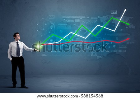 Caucasian businessman holding a stock-market, business and finance sign composition