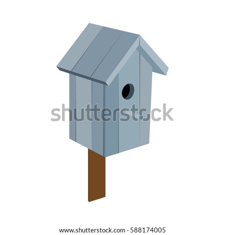 Birdhouse handmade from wood, blue. Vector.
