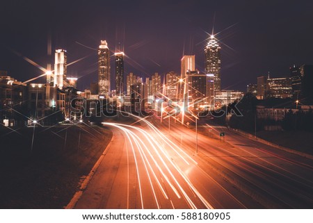 Modern city night skyline, Atlanta, Georgia, USA
