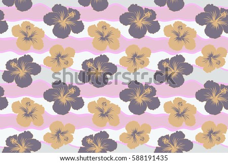 Hand painted illustration in neutral and beige colors. Tropical leaves and neutral and beige flowers seamless pattern.