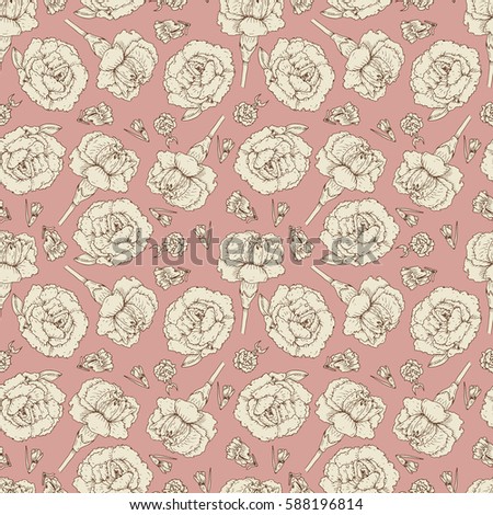 Vintage floral seamless pattern with carnation flowers. Hand drawn carnation background. Flourish texture for textile wrapping paper card design etc 