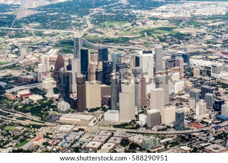 Flying over Downtown Houston Texas
