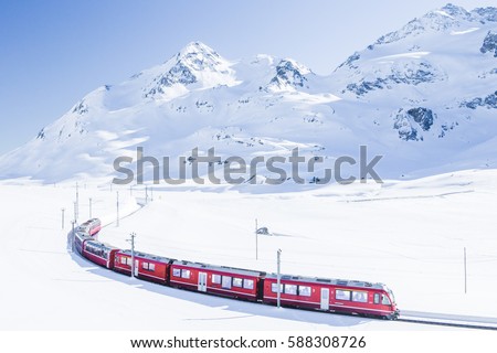 Bernina Express in Winter, Swiss, Europe Royalty-Free Stock Photo #588308726