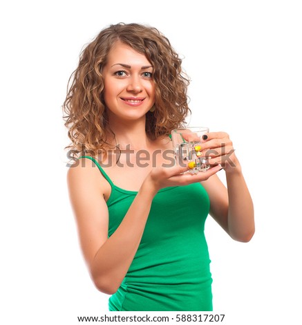 young woman with a glass of water over white isolated