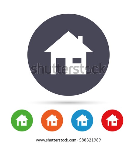 Home sign icon. Main page button. Navigation symbol. Round colourful buttons with flat icons. Vector