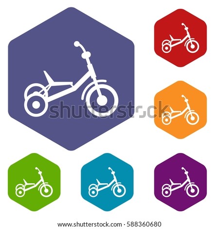 Tricycle icons set rhombus in different colors isolated on white background